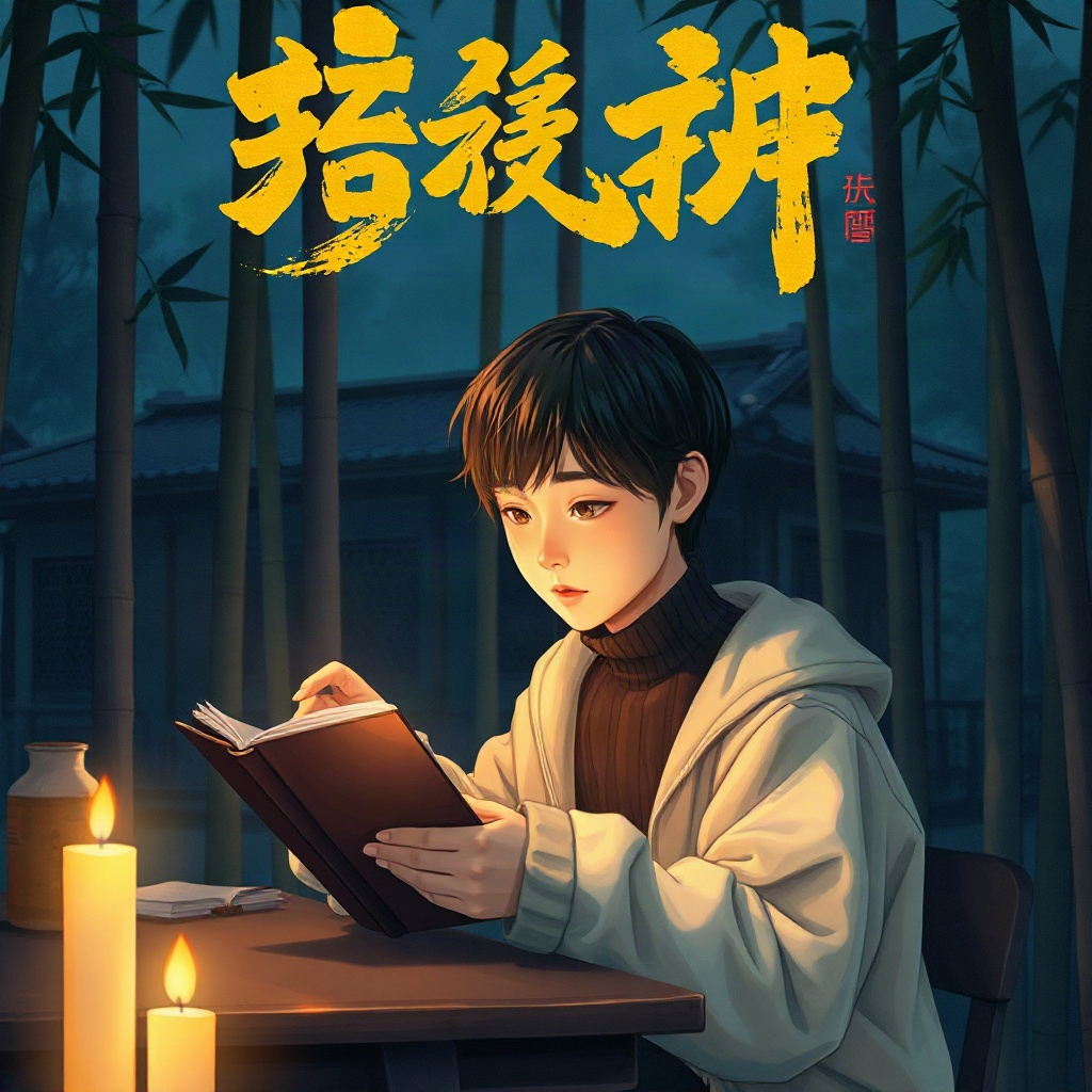 短剧《青云试玉》海报，书院少年在竹简与烛火前温书